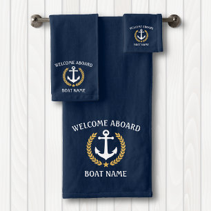 Welkom op het bord Naam Anchor Gold Laurel Blue Bad Handdoek