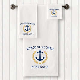 Welkom op het bord Naam Anchor Gold Laurel White Bad Handdoek