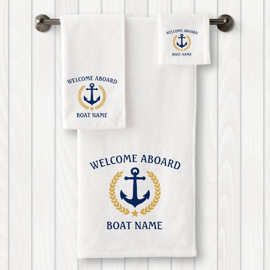 Welkom op het bord Naam Anchor Gold Laurel White Bad Handdoek