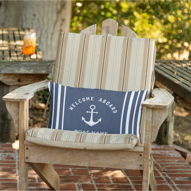 Welkom op het bord Naam Anchor Navy Blue White Buitenkussen (Stoel)