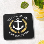 Welkom op het bord Naam Anchor Regal Gold Laurel Bier Onderzetter<br><div class="desc">Een elegante set van zeemijdende kurk ruggengraat met welkome badkuipen aan boord en uw persoonlijke bootnaam, familienaam of andere gewenste tekst. Biedt een speciaal ontworpen bootanker met gouden laurelbladeren en een ster op regale zwarte pagina of past de basiskleur eenvoudig aan om aan te passen aan uw huidige decor of...</div>