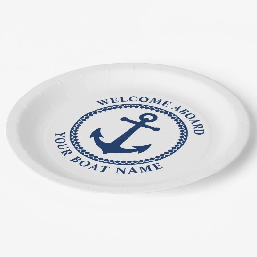 Welkom op het bord Naam Zee Anchor Blue White Pap (Gekanteld)