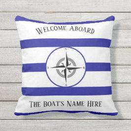 Welkom op het bord Witte boten Naam Blauwe Stripes Buitenkussen