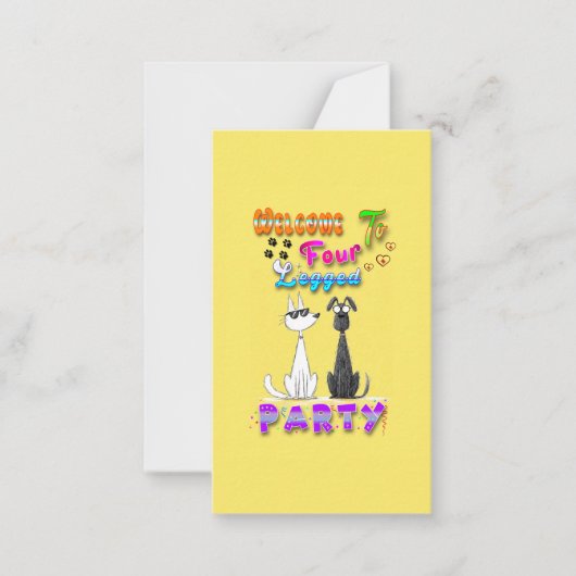 Welkom op het Feest met Vier Poten Notitiekaartje (Voorkant)