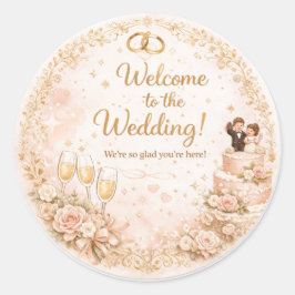 Welkom op het Huwelijk – Elegante Bloemsticker Ronde Sticker