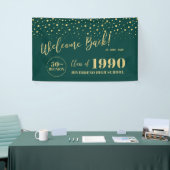 Welkom op het klasfeest met goud en groene confett spandoek (Beurs)