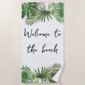 Welkom op het strand Tropisch blad groen script Strandlaken (Voorkant)