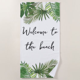 Welkom op het strand Tropisch blad groen script Strandlaken