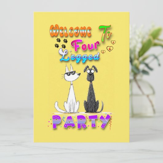 Welkom op het vierbenige feest aankondiging (Staand voorkant)