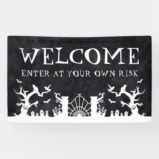 Welkom op je eigen risico spandoek (Horizontaal)