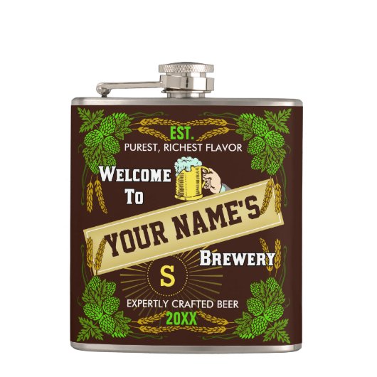 Welkom op maat: Hops Barley Beer Heupfles (Voorkant)