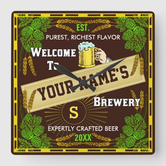 Welkom op maat: Hops Barley Beer Vierkante Klok (Voorkant)