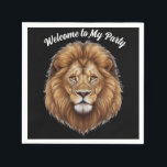 Welkom op mijn feest Leeuw personaliseer naam Servet<br><div class="desc">Welkom op mijn feest personaliseer naam servetten
aigenerated Majestueuze wilde mannelijke leeuw is geweldig voor vrijgezellenfeesten!</div>