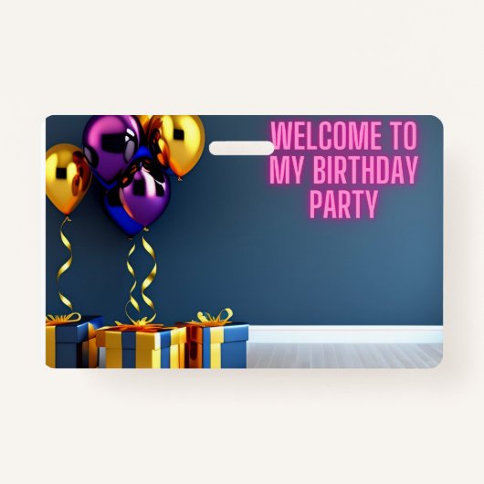 Welkom op mijn verjaardagsfeestje - Ballonnen & ge Badge (Voorkant)