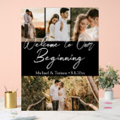 Welkom op onze beginbruiloft 4 foto's zwart acryl bord (Huwelijk)