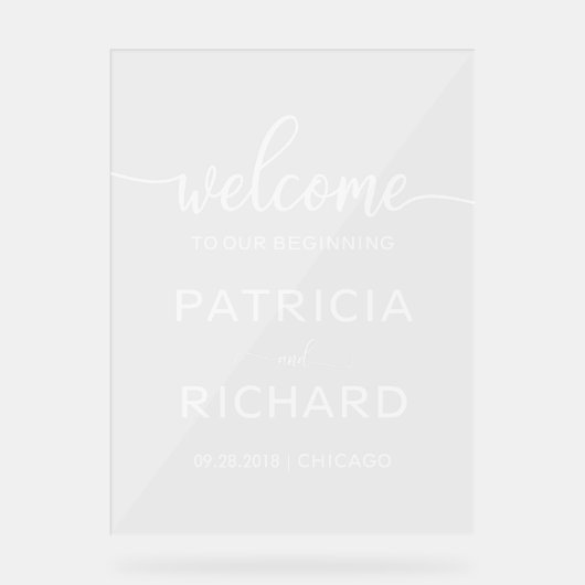 Welkom op onze Beginnende Bruiloft Welkomstbord Acryl Bord (Voorkant)