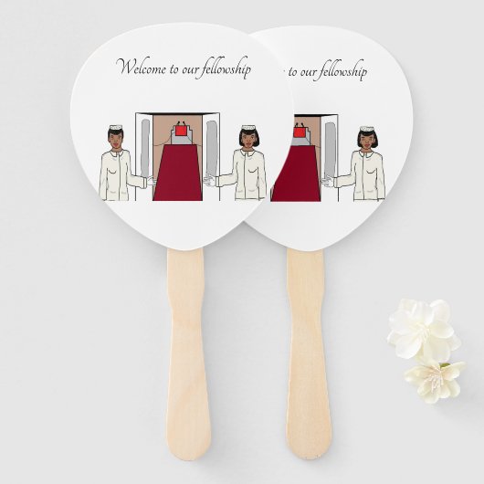 Welkom op onze beurs handwaaier (Voorkant en achterkant)