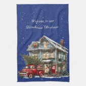 Welkom op onze boerderij Kerst Rode Truck Theedoek (Verticaal)
