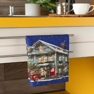 Welkom op onze boerderij Kerst Rode Truck Theedoek