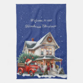 Welkom op onze boerderij Kerst Rode Truck Theedoek (Verticaal)