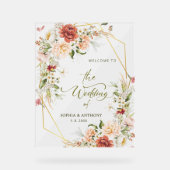 Welkom op onze bruiloft Bladerdak Goud Geometrisch Acryl Bord (Voorkant)