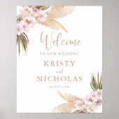 Welkom op onze bruiloft boho pampas gras poster (Voorkant)