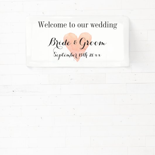 Welkom op onze bruiloft elegante koraal hart logo spandoek (Insitu)