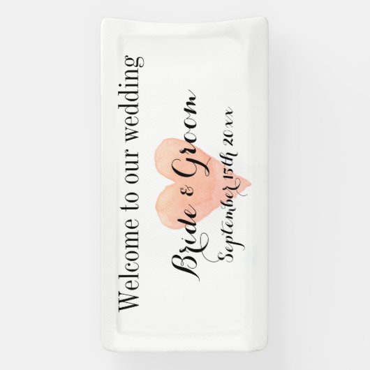 Welkom op onze bruiloft elegante koraal hart logo spandoek (Verticaal)