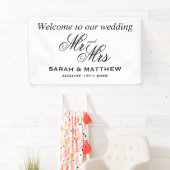 Welkom op onze bruiloft elegante Mr en Mrs script Spandoek (Insitu)