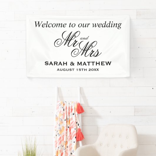 Welkom op onze bruiloft elegante Mr en Mrs script Spandoek (Insitu)
