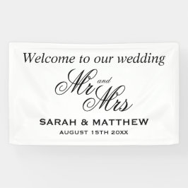Welkom op onze bruiloft elegante Mr en Mrs script Spandoek
