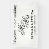 Welkom op onze bruiloft elegante Mr en Mrs script Spandoek (Verticaal)
