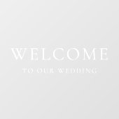 Welkom op onze bruiloft elegante witte serif tekst raamsticker (Vel)