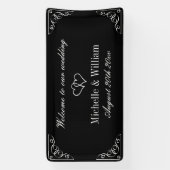 Welkom op onze bruiloft elegante zwart-wit spandoek (Verticaal)