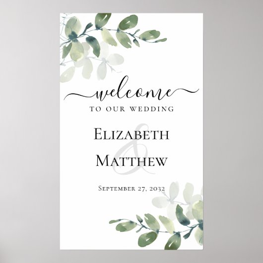 Welkom op onze bruiloft Eucalyptus Wedding Sign Poster (Voorkant)