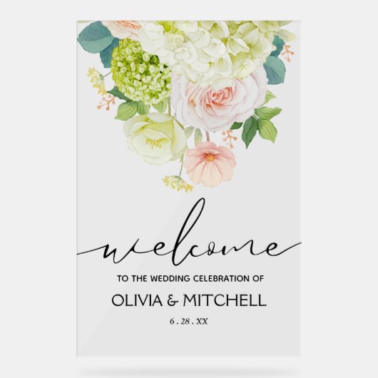 Welkom op onze bruiloft Floral Acryl Bord (Voorkant)