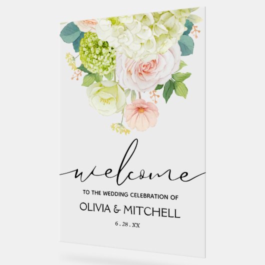 Welkom op onze bruiloft Floral Acryl Bord (Hoek)