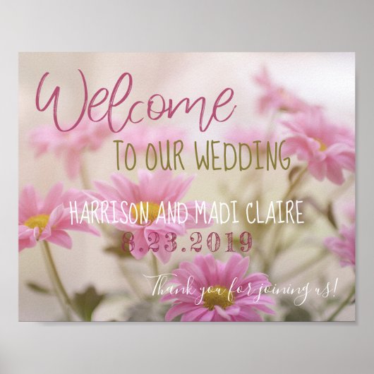 Welkom op onze bruiloft Romantische roze bloem 10  Poster (Voorkant)