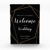 Welkom op onze bruiloft tekst/goud geometrische zw fotoblokken (Voorkant)