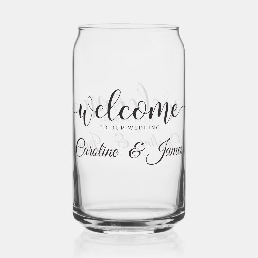 Welkom op onze bruiloft Voeg naam toe Blikvorm Glas (Voorkant)