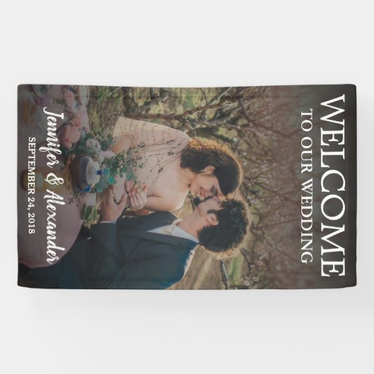 Welkom op onze bruiloft volledige foto bruiloft spandoek (Horizontaal)