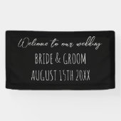 Welkom op onze bruiloft zwart-wit handschrift spandoek (Horizontaal)