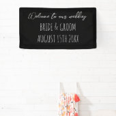 Welkom op onze bruiloft zwart-wit handschrift spandoek (Insitu)