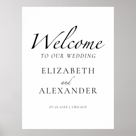 Welkom op onze bruiloft Zwart & Wit Welkomstbord Poster (Voorkant)