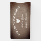 Welkom op onze burlap thema bruiloft banner teken (Verticaal)