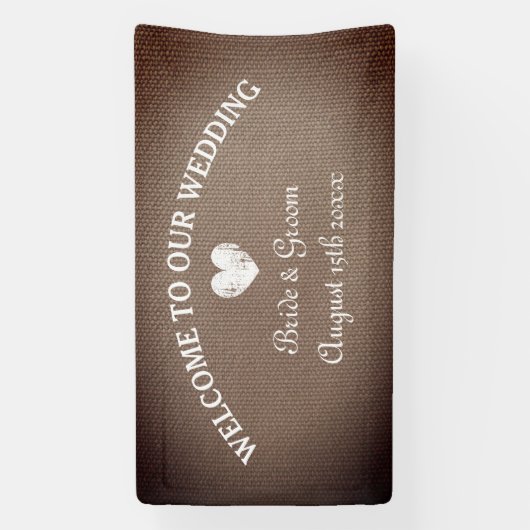 Welkom op onze burlap thema bruiloft banner teken (Verticaal)