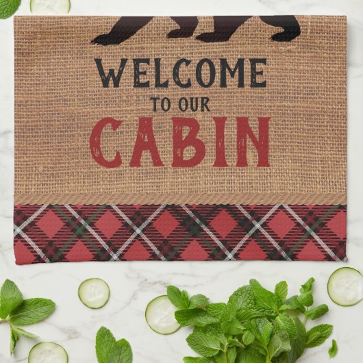 Welkom op onze Cabin in a Burlap and Pset Theedoek (Gevouwen)