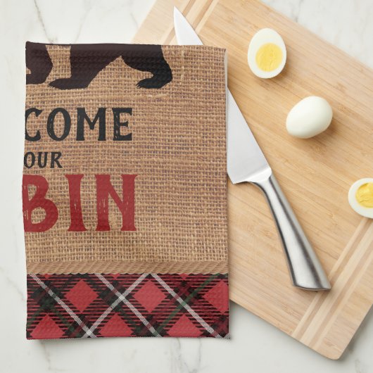 Welkom op onze Cabin in a Burlap and Pset Theedoek (Quarter Fold)