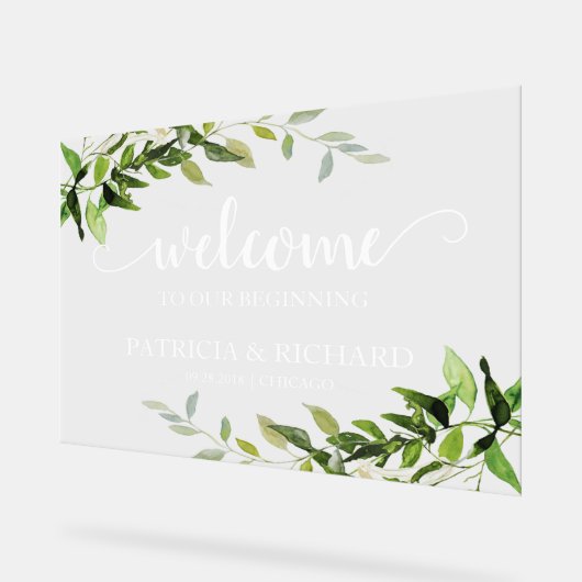 Welkom op onze eerste groene bruiloft acryl bord (Hoek)