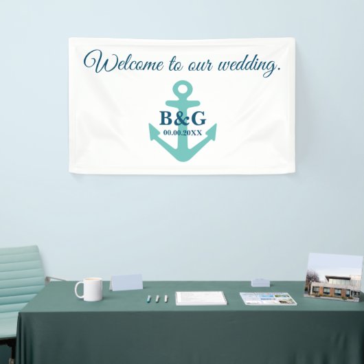 Welkom op onze elegante nautische thema bruiloft spandoek (Beurs)